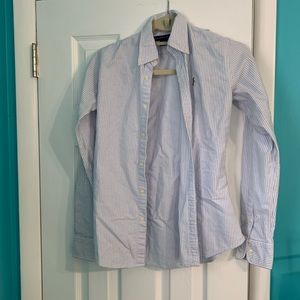 Women’s Ralph Lauren Slim Fit blue and white stripped dress shirt size 0